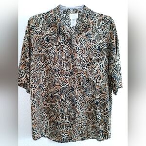 Vintage Bobbie Brooks Animal Print Camp Shirt Short Sleeve Brown Black Medium